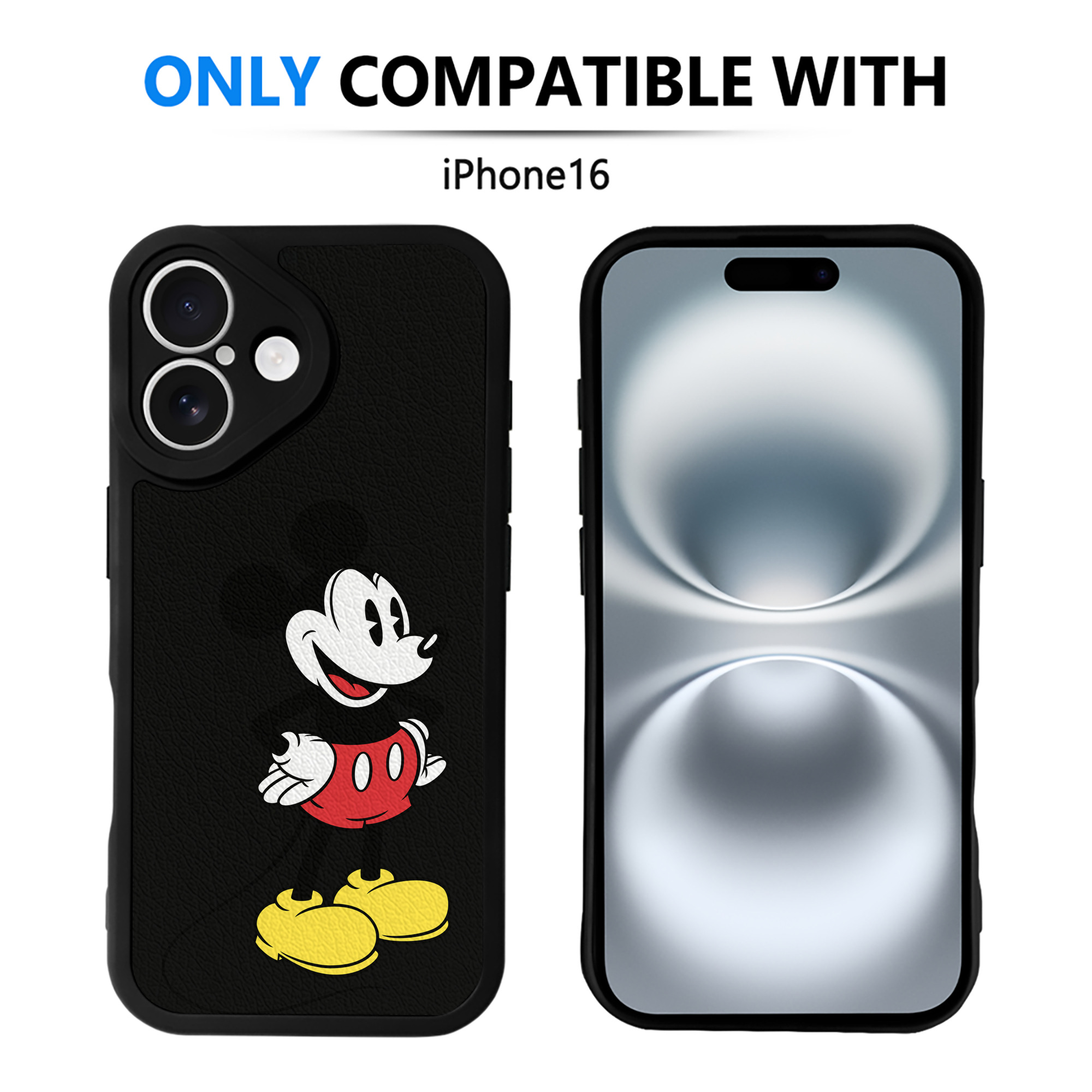 （画像用） ミッキーマウス Mickey Mouse 【iPhone 16シリーズ対応】シリコンスマホケース（レザー調） 材質：シリコン